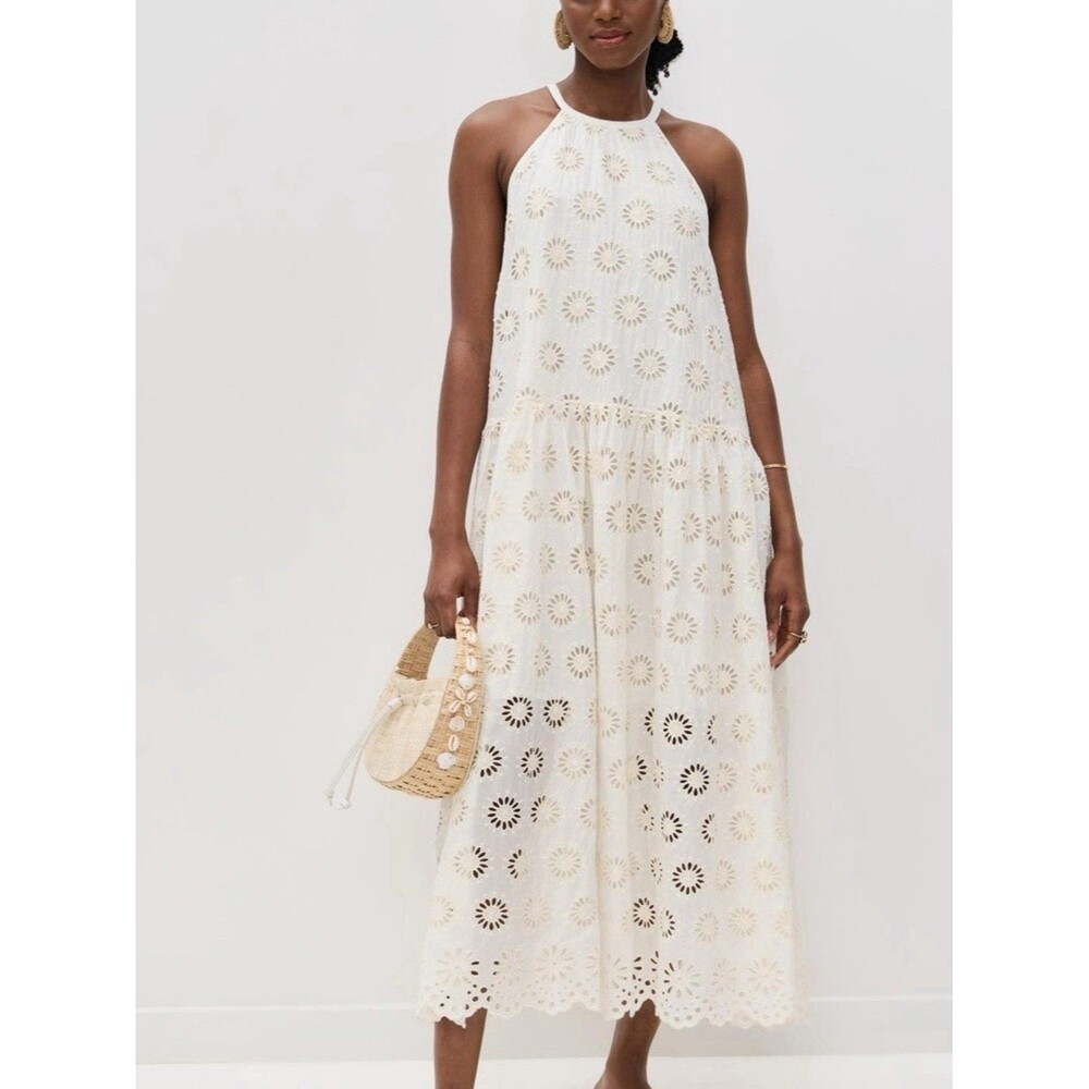 Madewell $198 Embroidered Drop-Waist Maxi Dress Floral Eyelet Ivory Size XXS - Picture 7 of 13